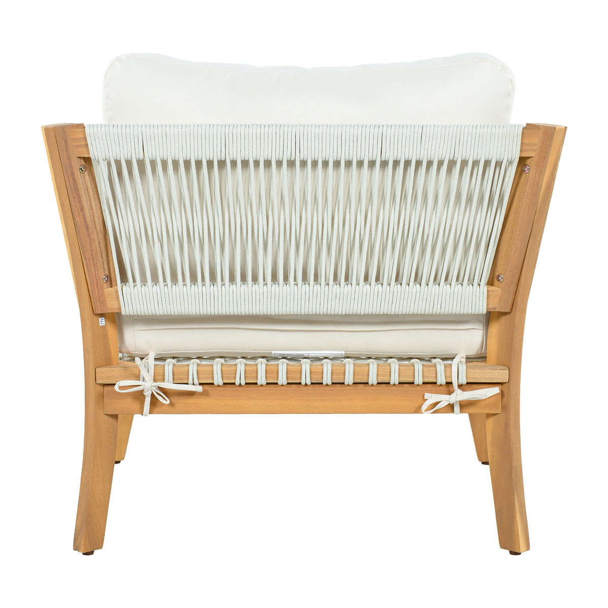 30.3" Outdoor Acacia Wood Patio Chair with Woven Rope Accents