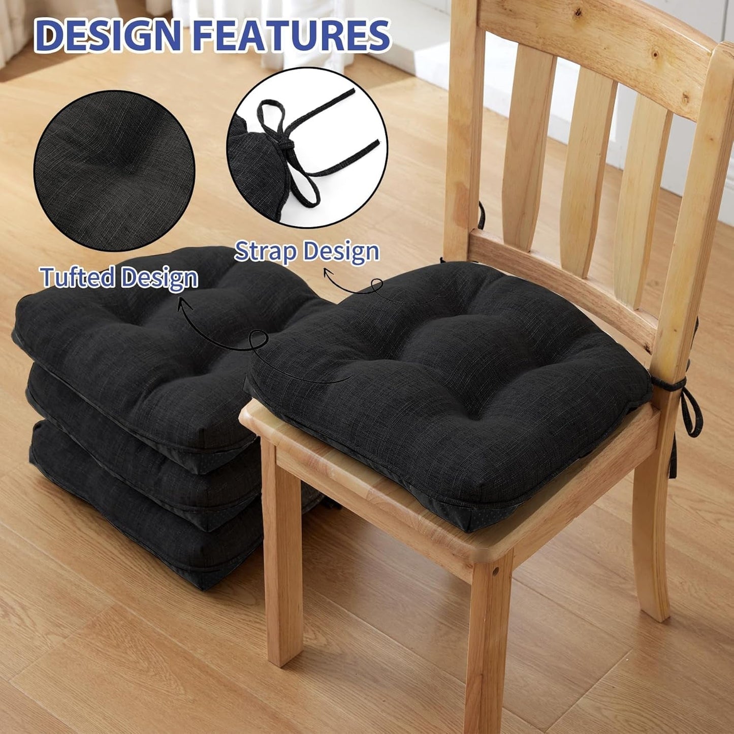 Chair Cushions 4 Pack Memory Foam With Non Slip Backing 15.5x15.5x4 Black