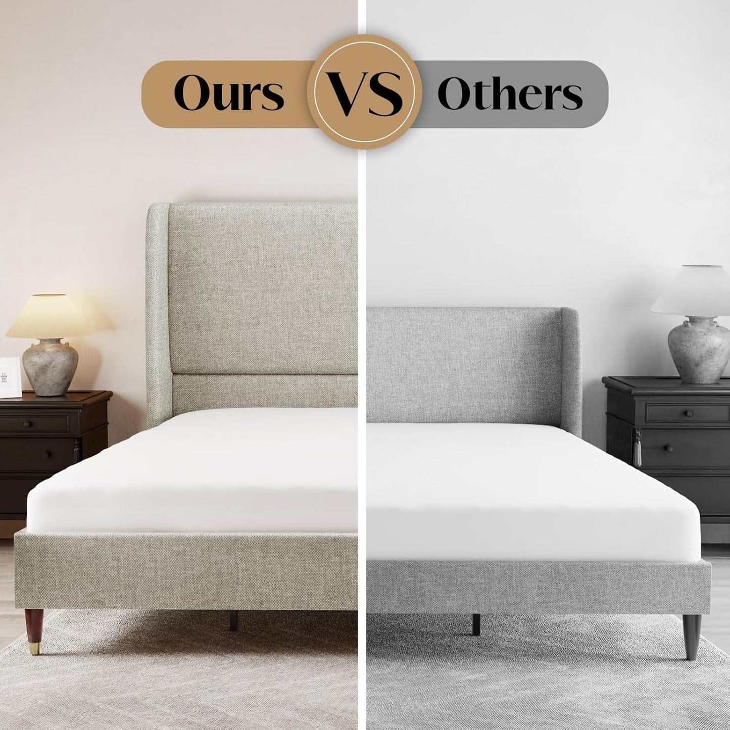 King Size Wingback Headboard Upholstered Bed Frame Khaki