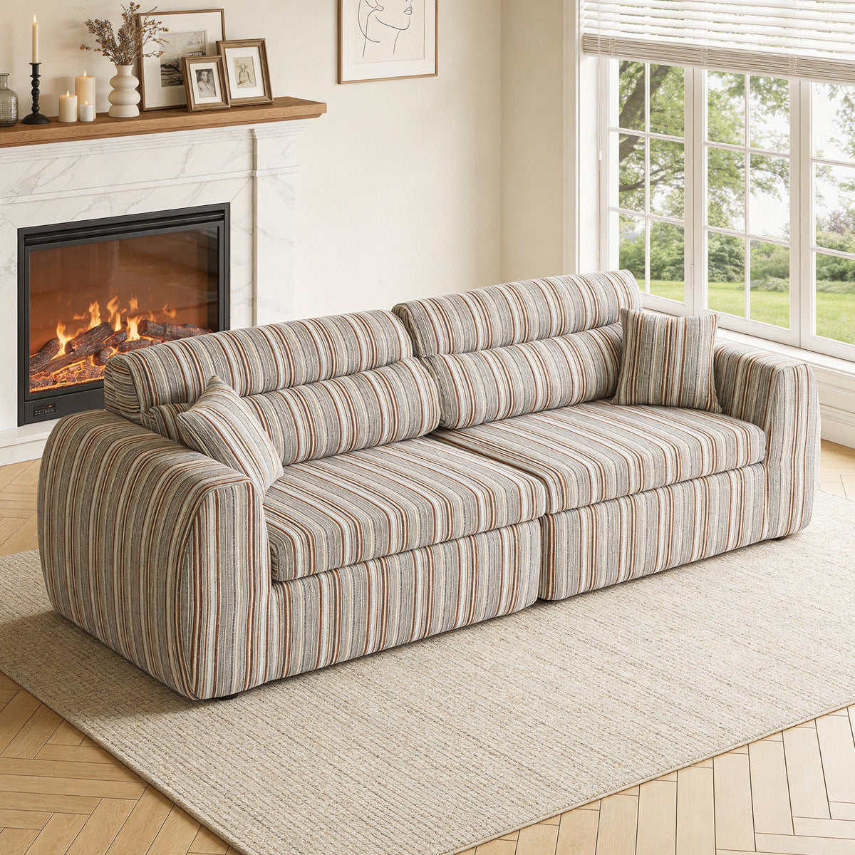Woven Chenille Striped Compression Sofa