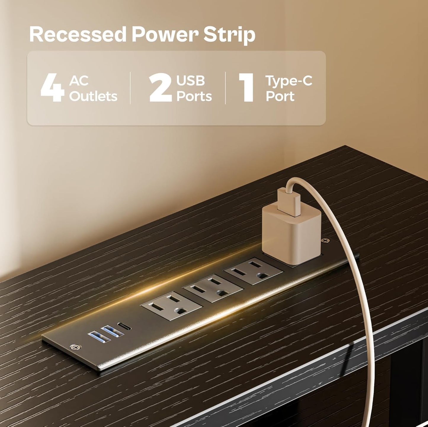 47 Inch Computer Desk With 4 Drawers And LED Lights Black