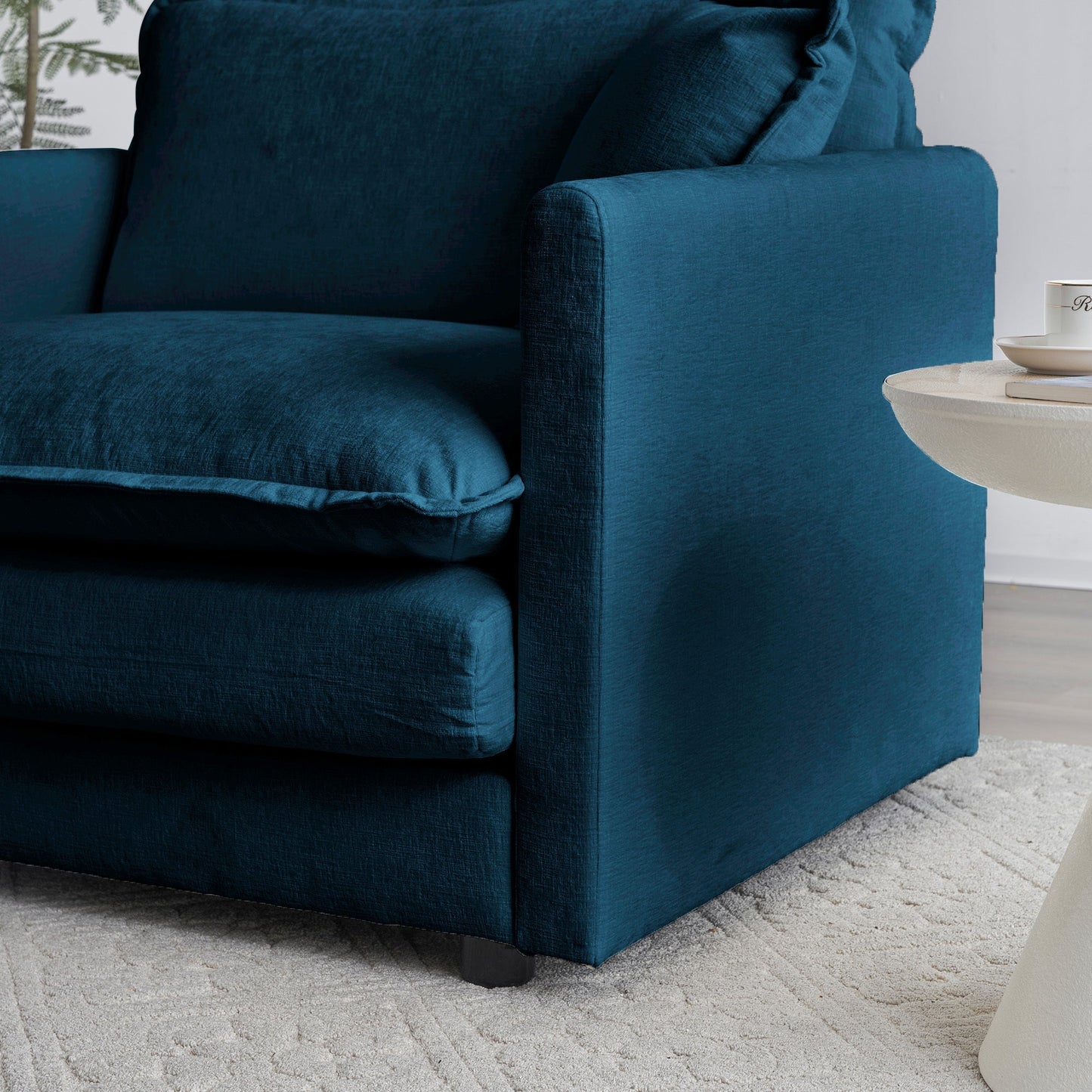 Modern Fabric Loveseat Sofa Couch for Living Room, Upholstered Large Size Deep Seat 2-Seat Sofa with 4 Pillows, Blue
