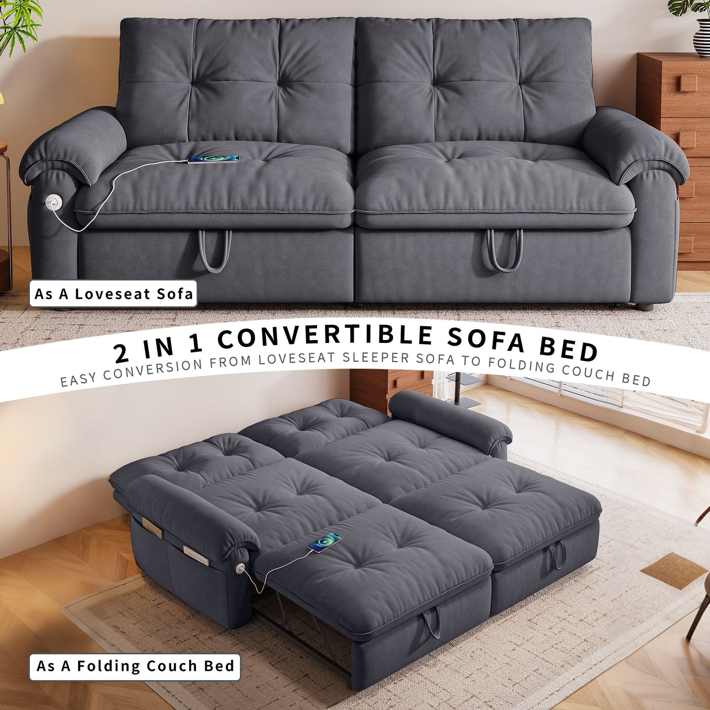 77-Inch Convertible Sofa Bed