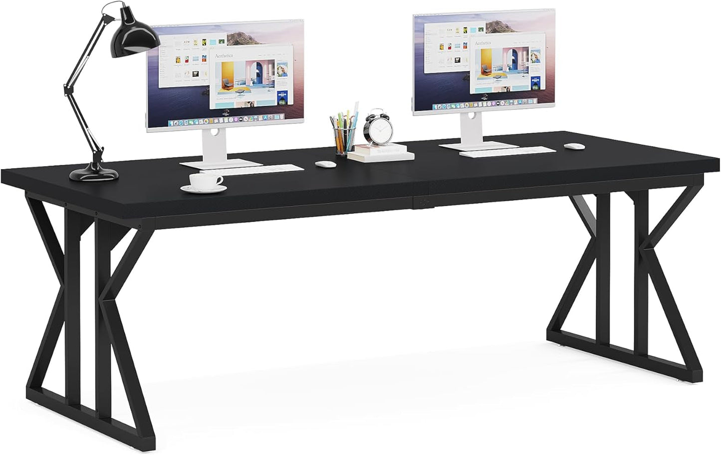 78.7 Inch Black Executive Desk Home Office Computer Desk