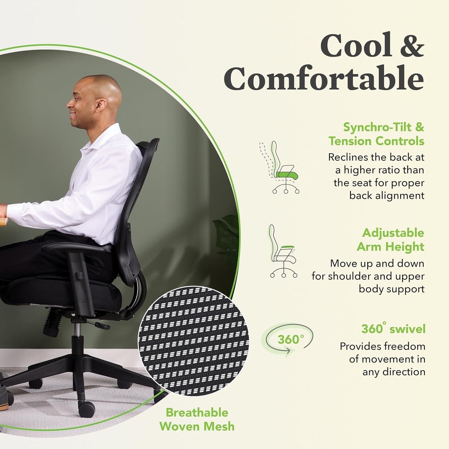 Wave High Back Ergonomic Office Chair With Breathable Mesh Back 360 Swivel