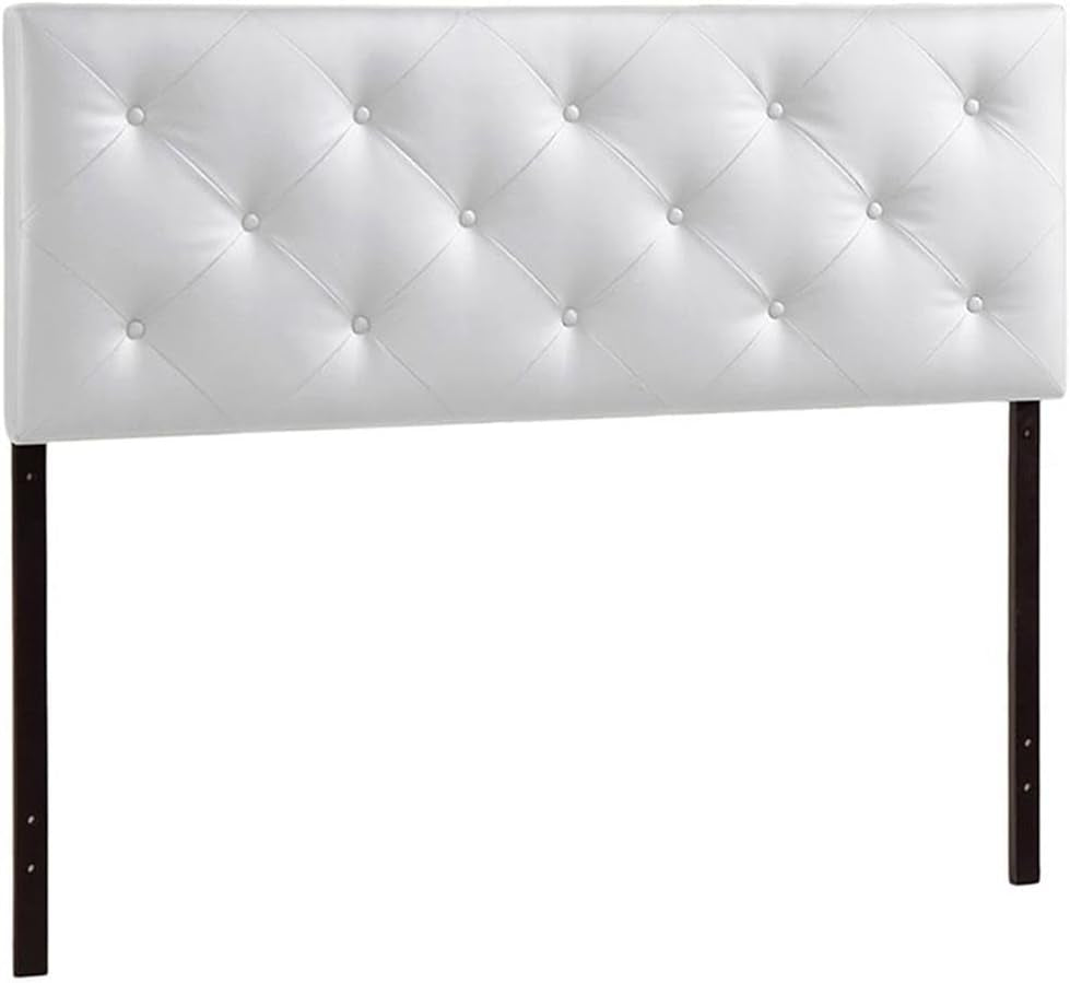 Modern White Faux Leather King Headboard With Buttons