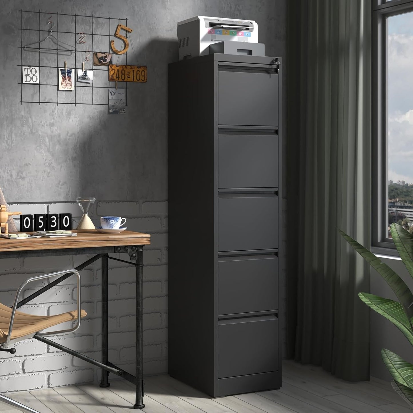 Metal 5 Drawer Vertical File Cabinet With Lock For A4 Letter Legal