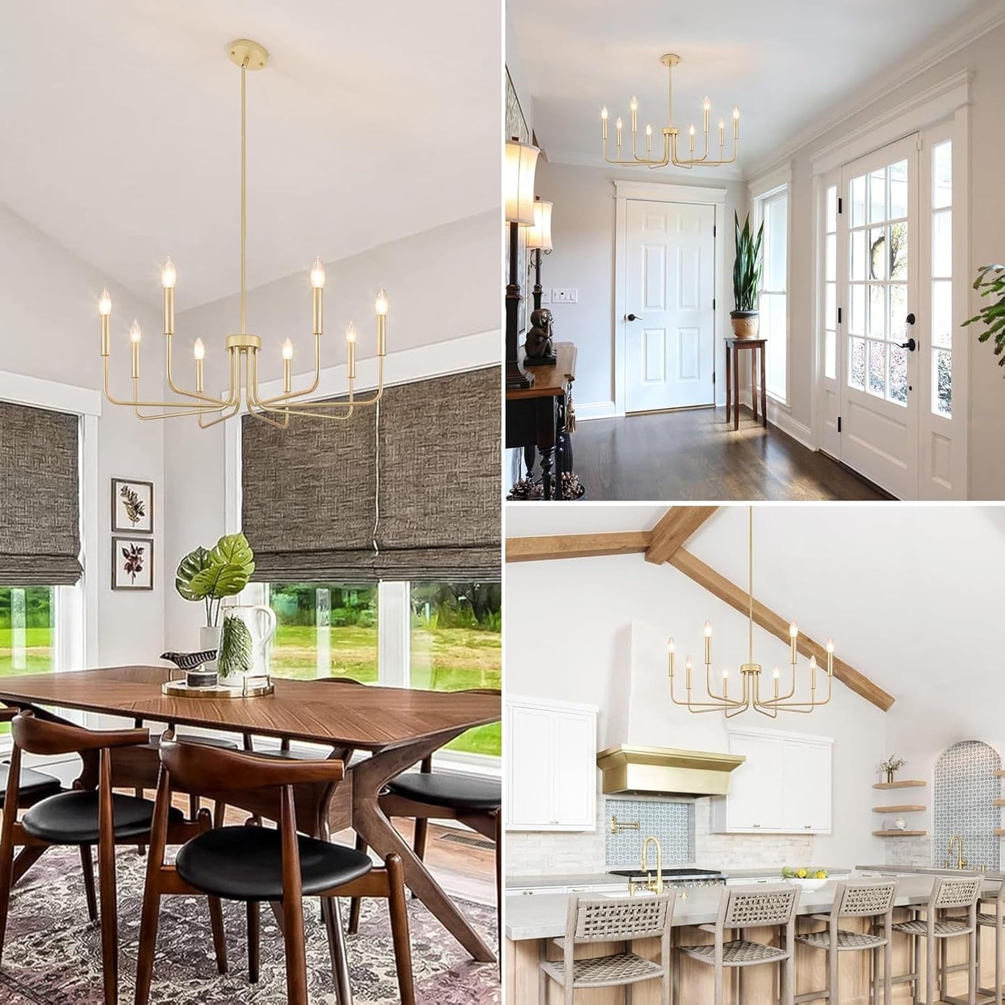 Gold Farmhouse Chandelier 8 Lights for Dining Room