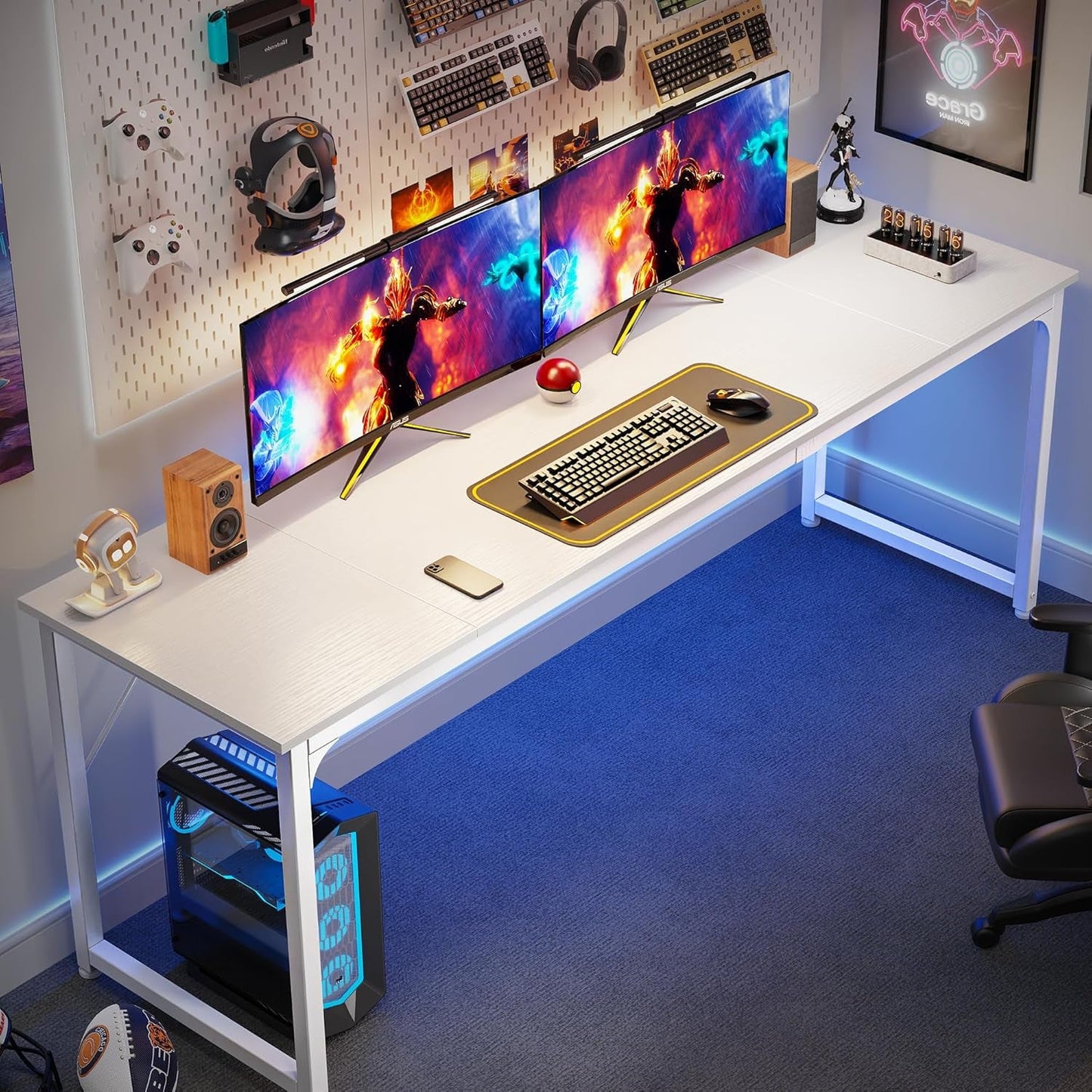 80 Inch White Computer Desk With Storage Metal Frame