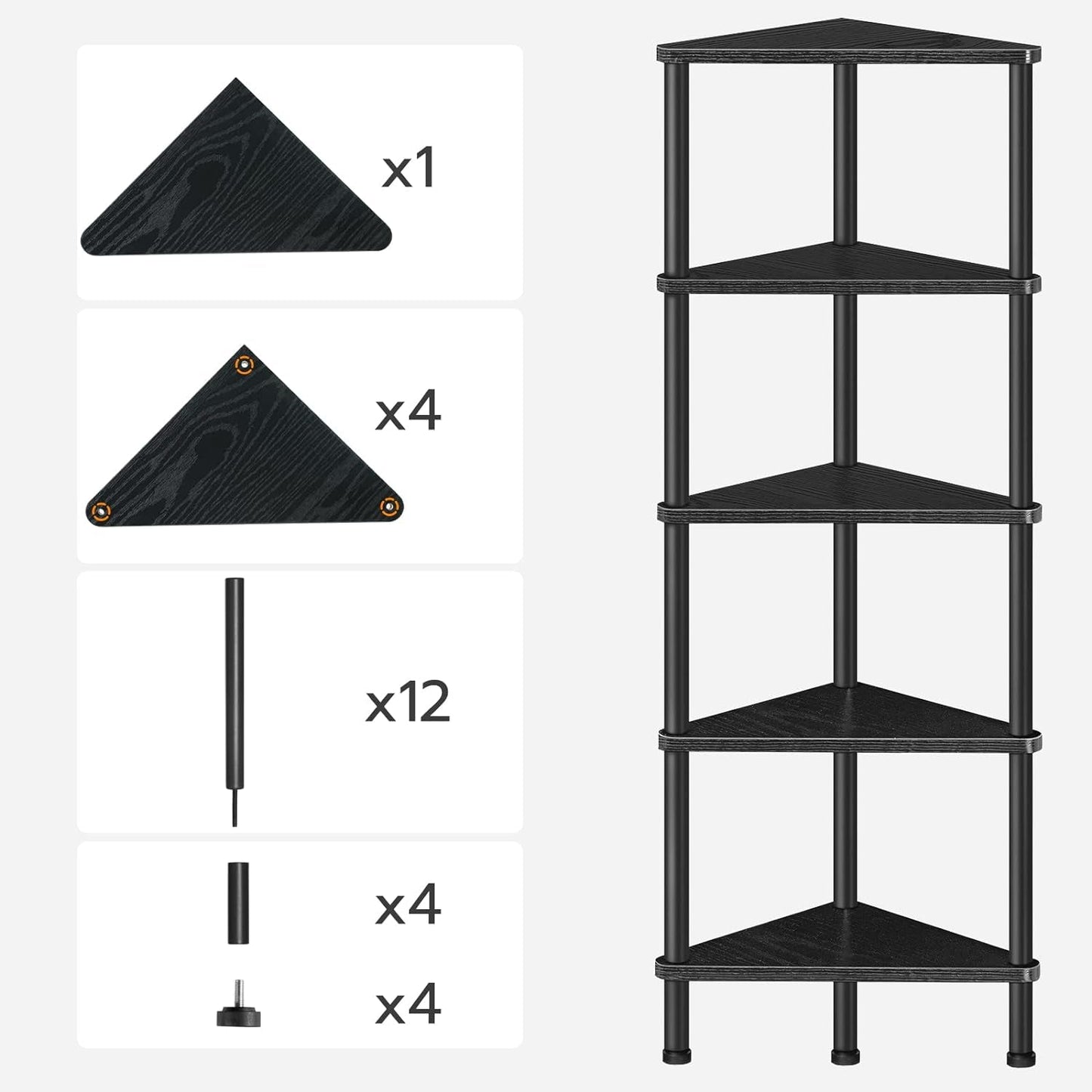 Industrial 5 Tier Corner Shelf Stand Black Metal Frame