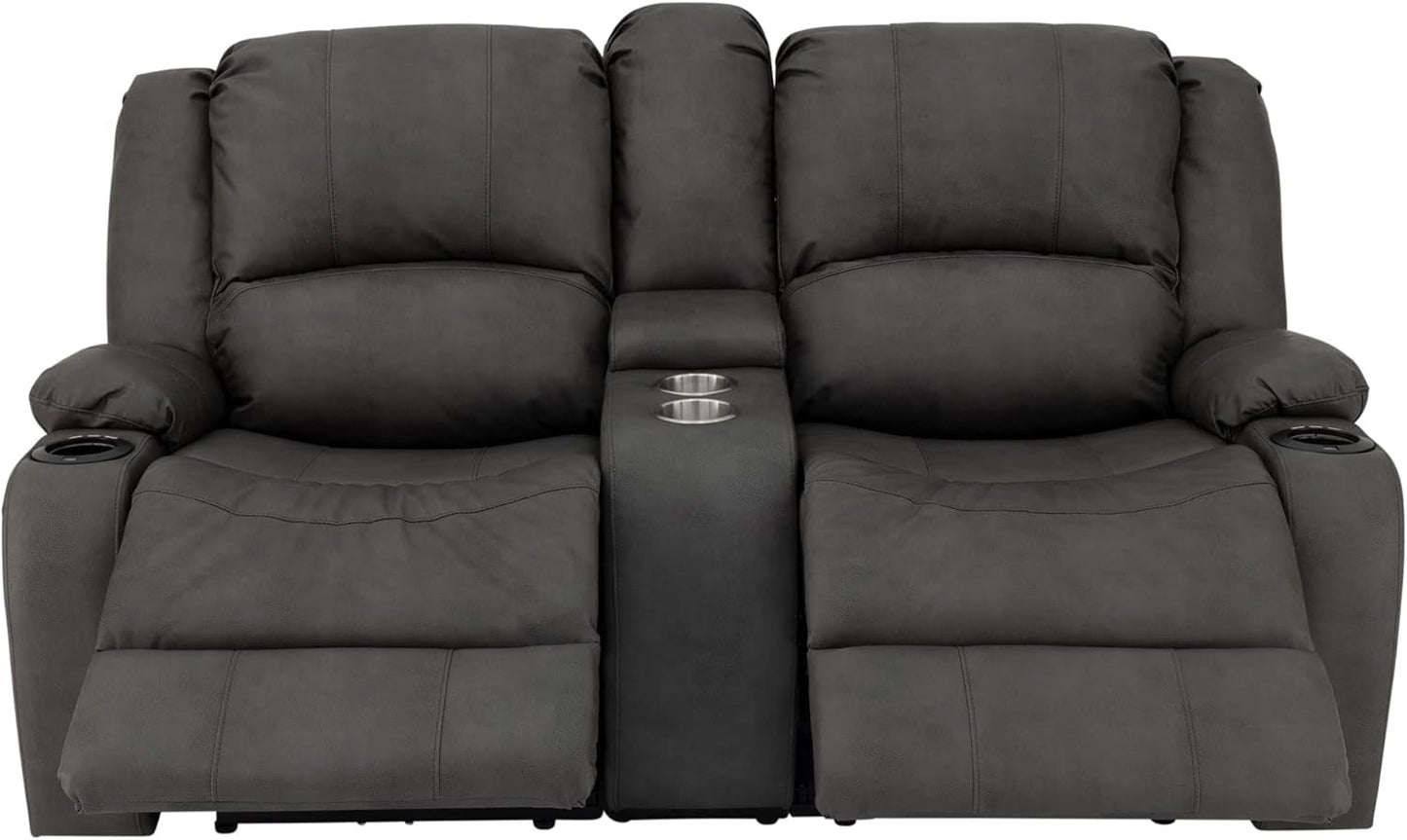 67 Inch Powered Wall Hugger Recliner Sofa Gunmetal Fabric