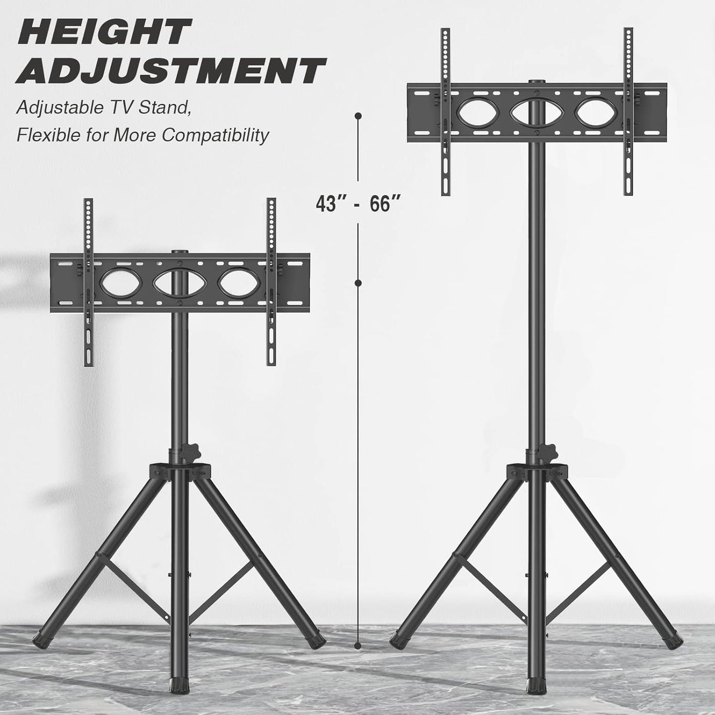 Tripod TV Stand For 23-75 Inch TVs Tilt 15 Degrees