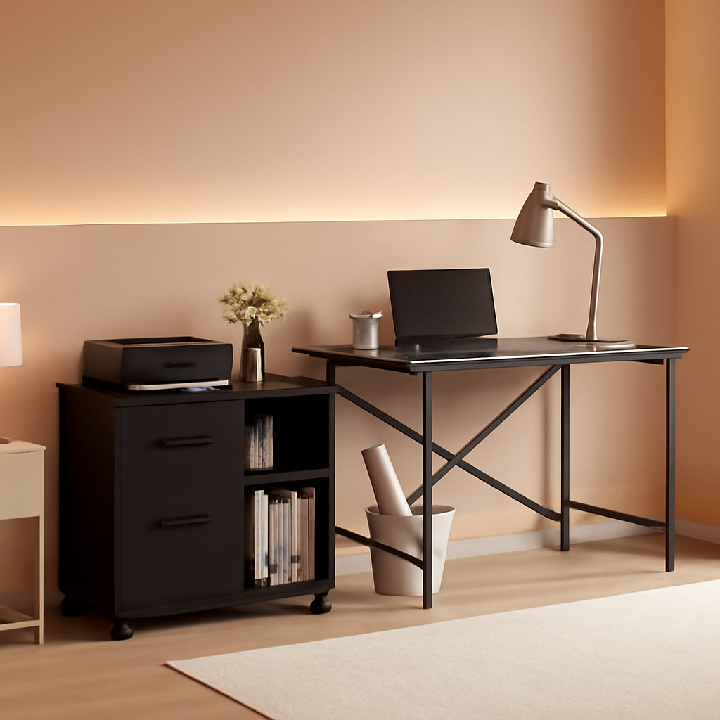 Mobile File Cabinet With Open Storage And File Drawers