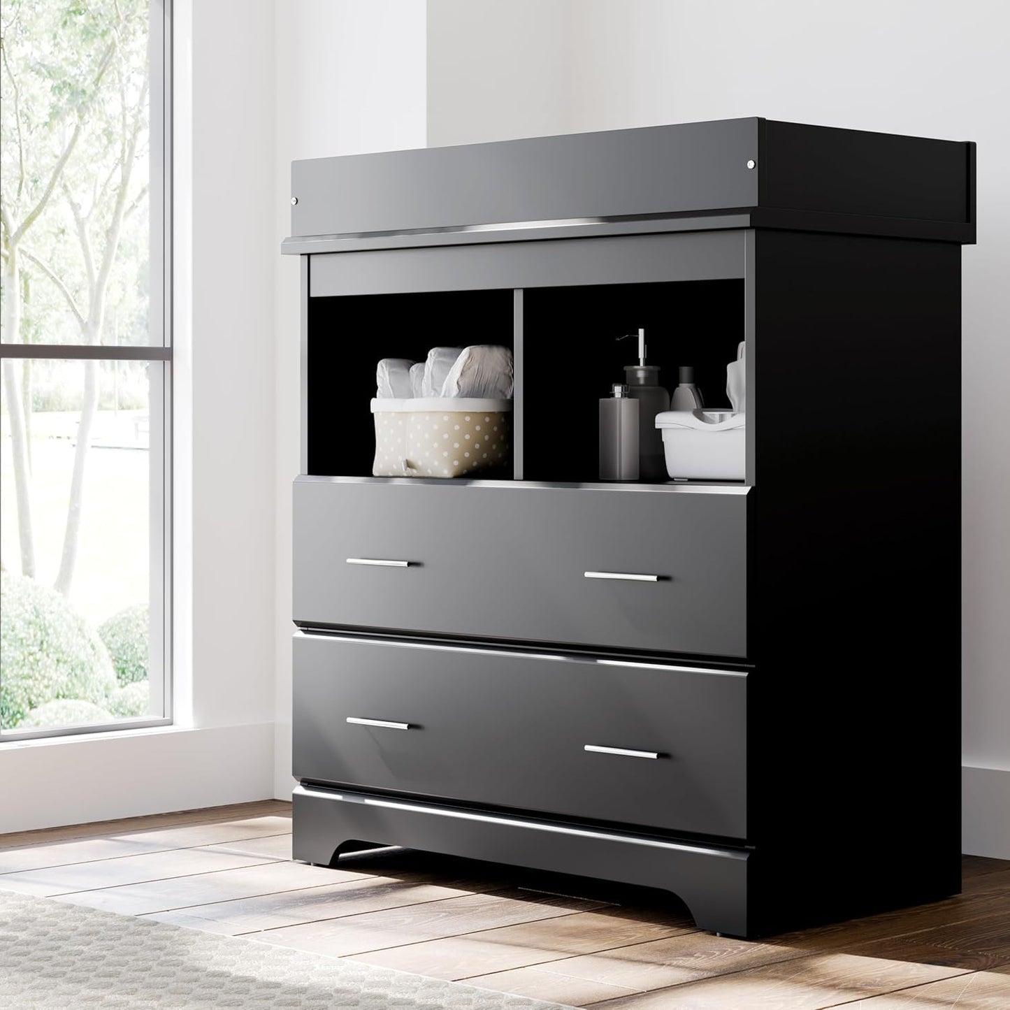 Brookside 2 Drawer Changing Table Dresser Black Topper