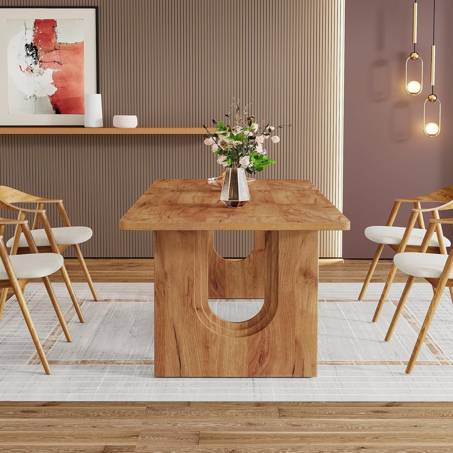Dining Table 71 Inch Rustic Brown With Wood Pedestal