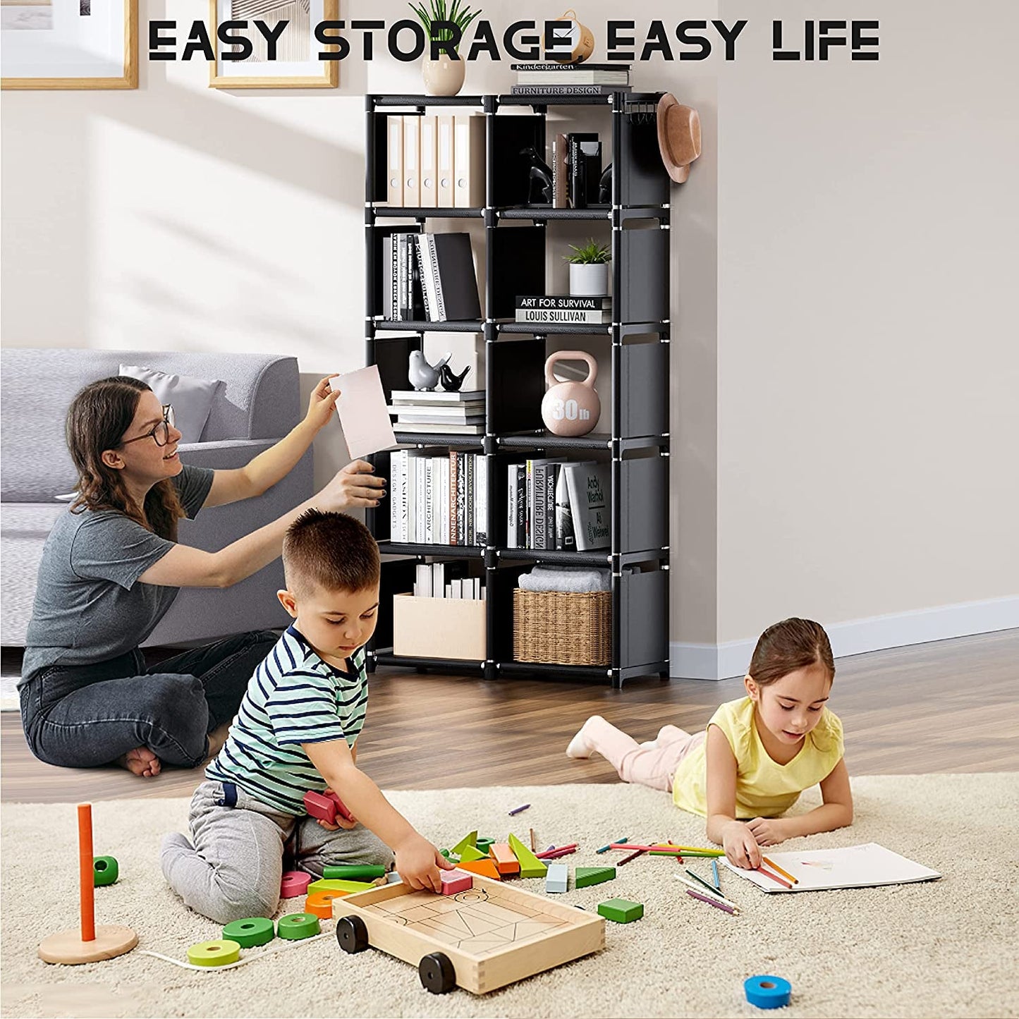 Black Twelve Cube Metal Bookcase System For Home Office