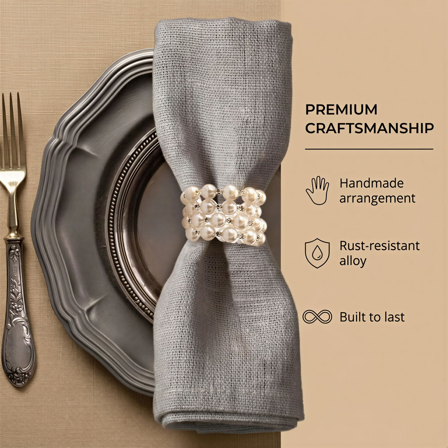 Silver Napkin Rings – Pearl Crystal Design | Elegant Table Decoration Rings