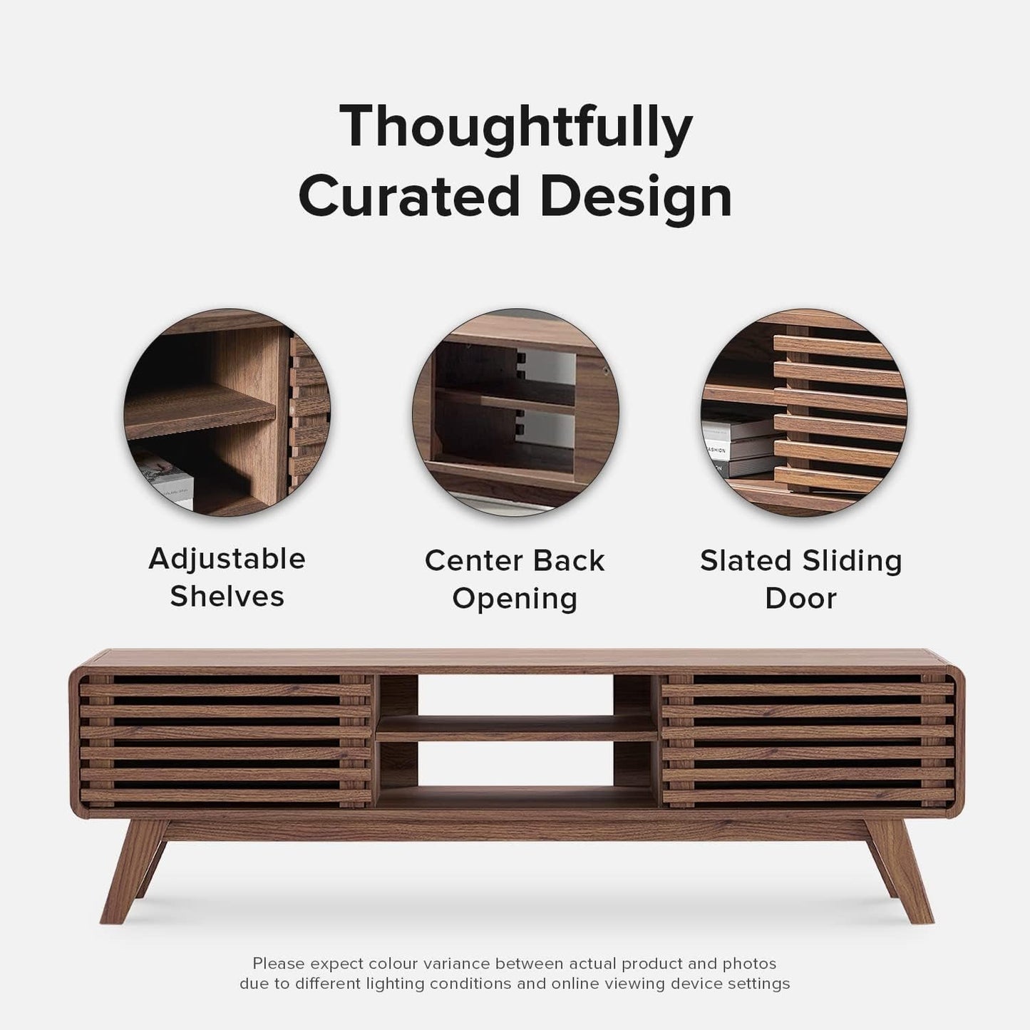 59 Inch Walnut TV Stand Mid Century Modern Console