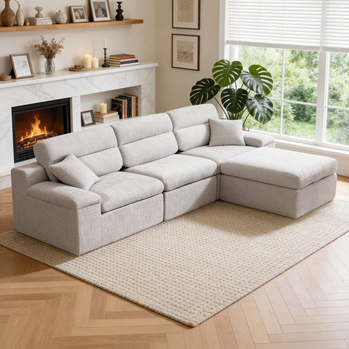 Corner Chaise Sofa with High Backrest