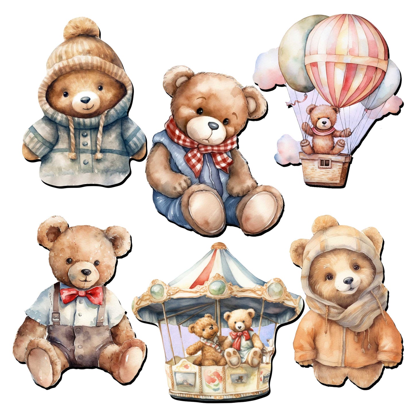Teddy Bear Decorative Wooden Magnets Set of 6 by G. Debrekht - Family Love Décor - 8090025G-S6