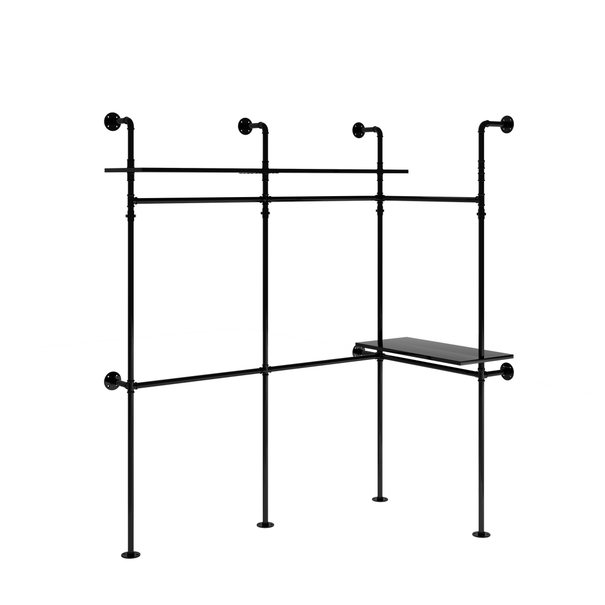Industrial Pipe Clothing Rack with LED Lights & Shelves