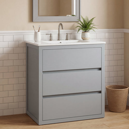 30" Bathroom Vanity with Ceramic Sink and 2 Full-Extension Drawers