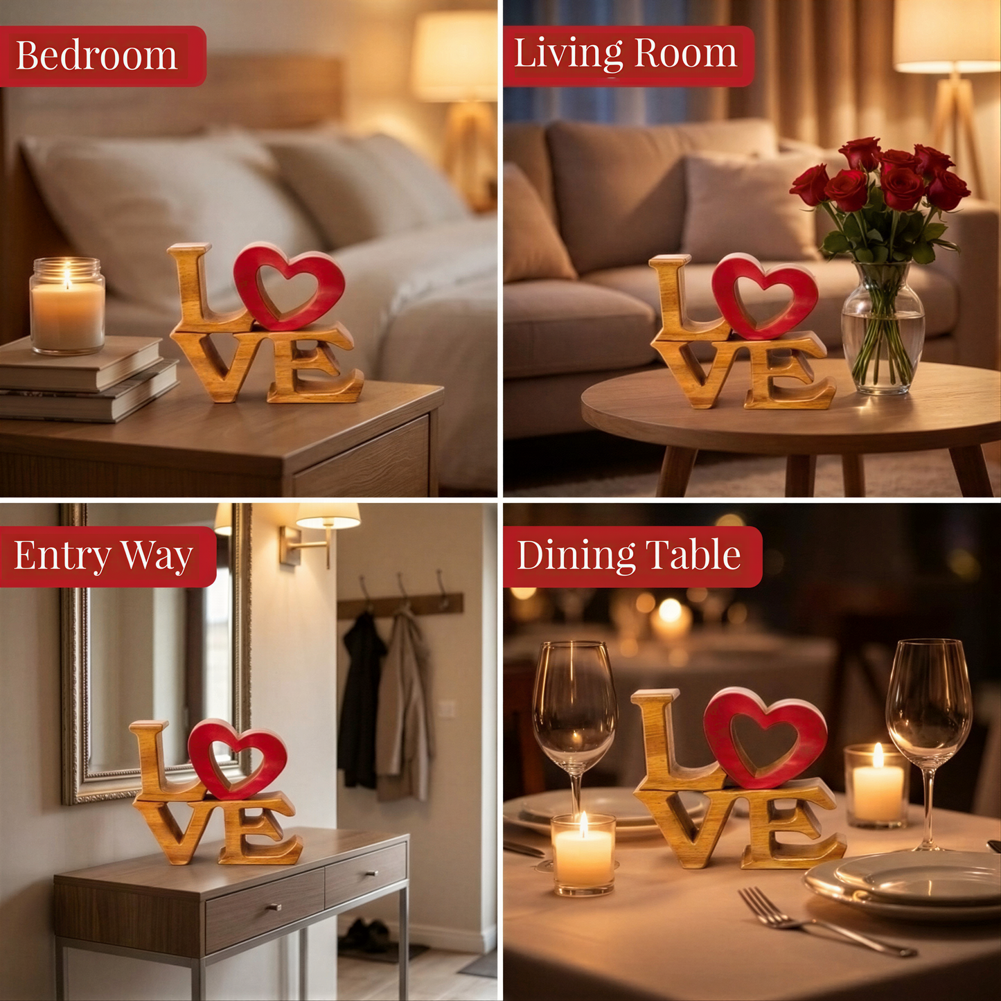 Handmade Wooden Sculpture – Elmija Love Word Sign, Solid Acacia Wood Art