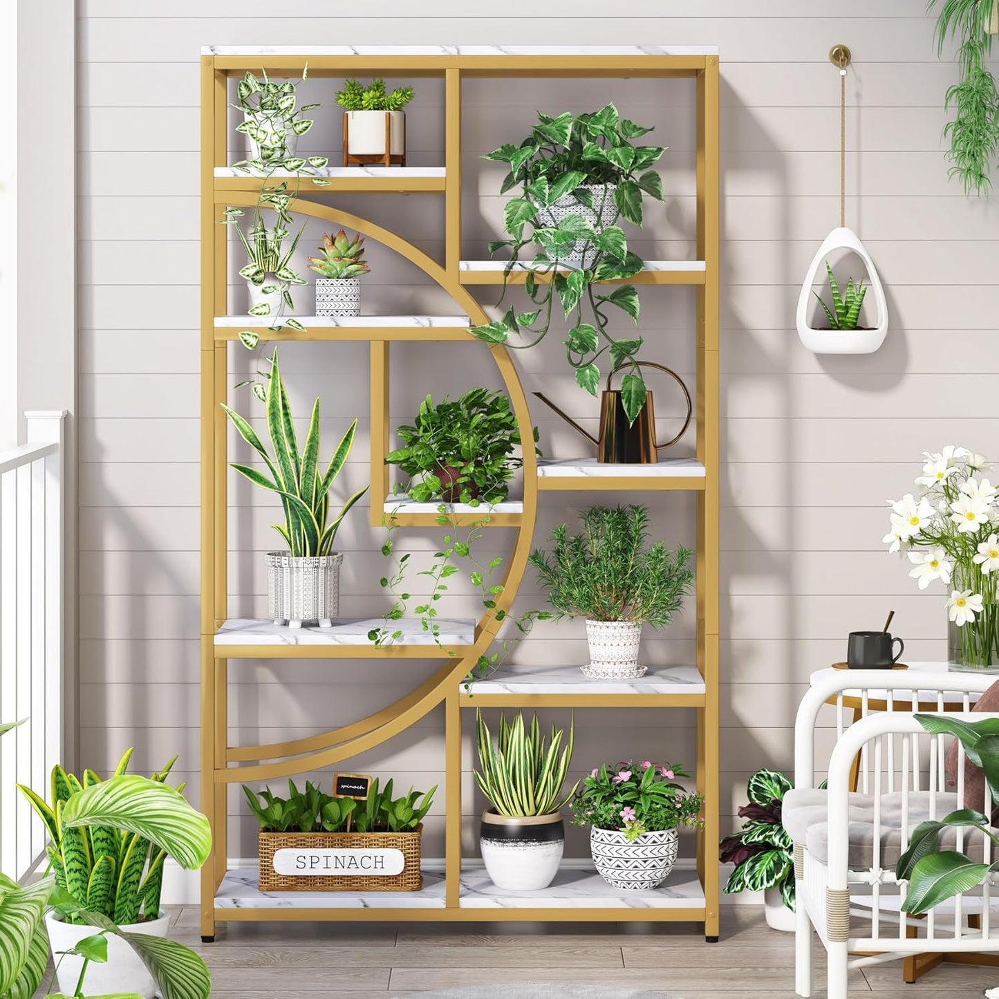 Industrial 5 Tier Etagere Bookcase Gold Frame Shelves