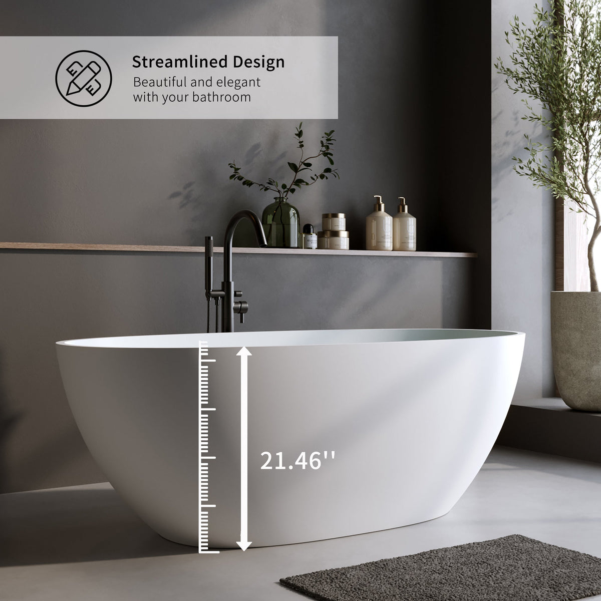 66.9″ Solid Surface Matte Soaking Tub