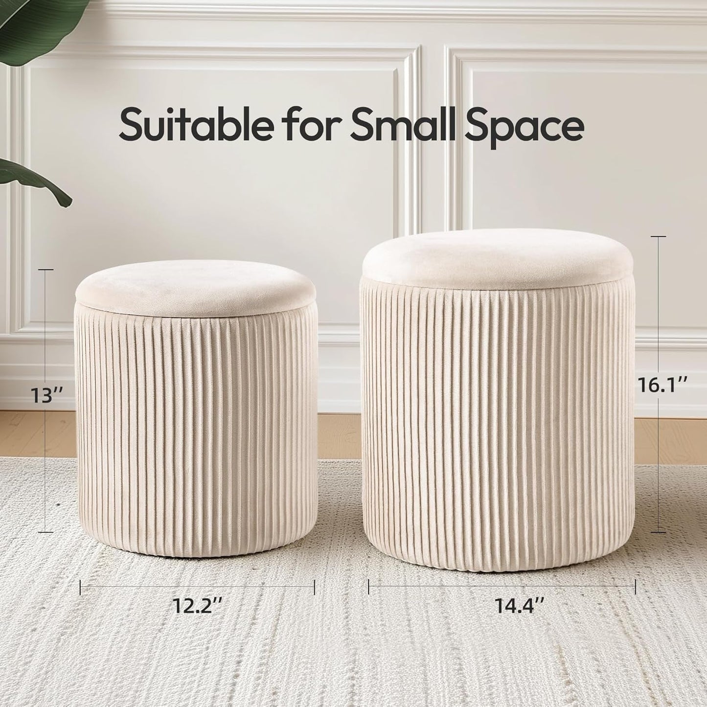 Beige Velvet Storage Ottoman With Hidden Compartment