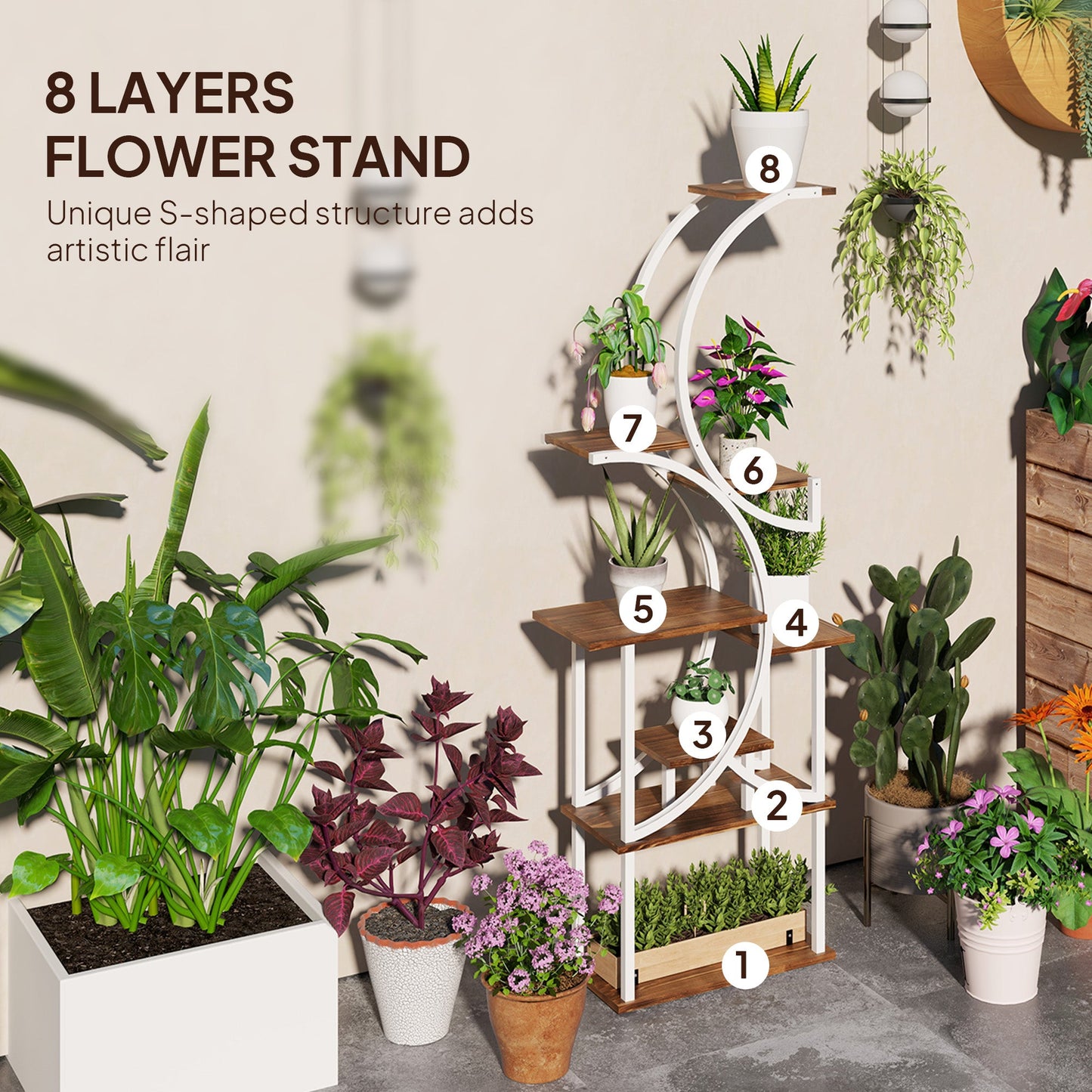 Outsunny 8 Tier Plant Stand Indoor, 62" Tall Plant Shelf