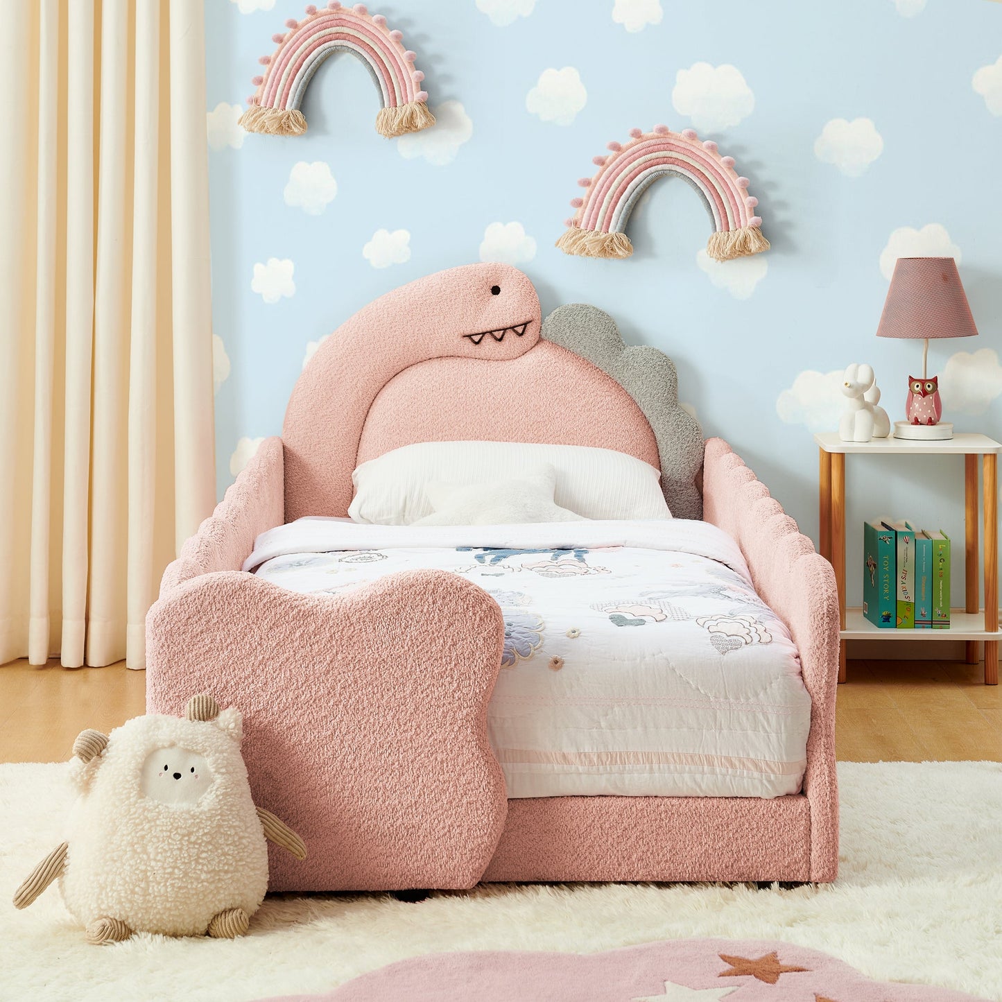 Twin Size Cute Dinosaur-Shaped Kids Bed with Safety Guardrail