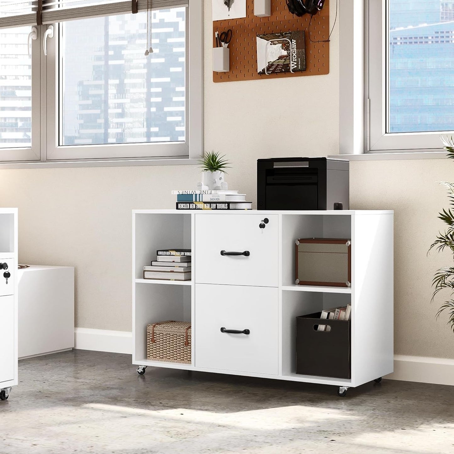 White Mobile Letter Size Lateral File Cabinet 2 Drawers