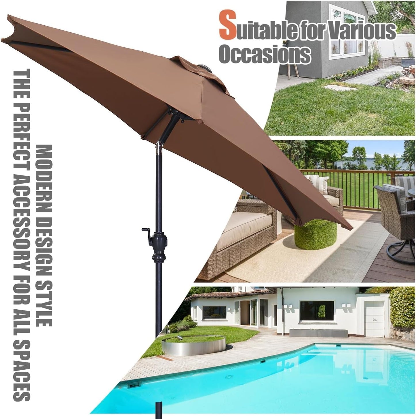 7.5 Foot Aluminum Patio Umbrella Tilt Crank Outdoor Shade
