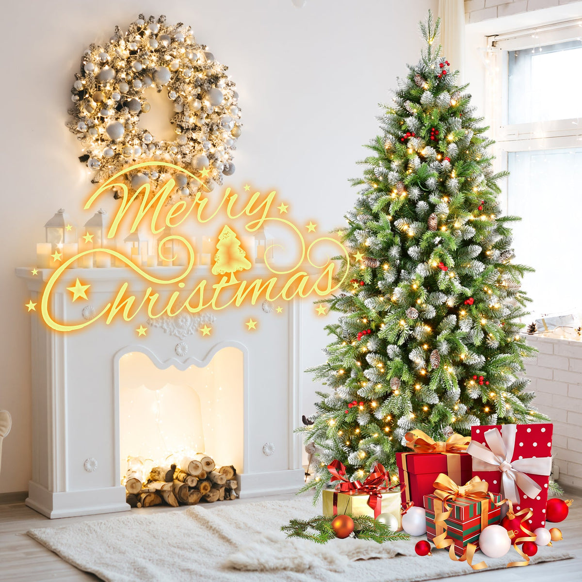 6ft Pre-Lit Artificial Christmas Tree with 380 Warm White Lights