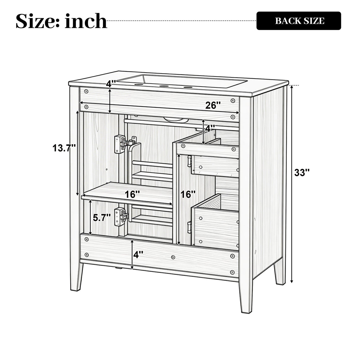 30" Natural Wood Grain Bathroom Vanity