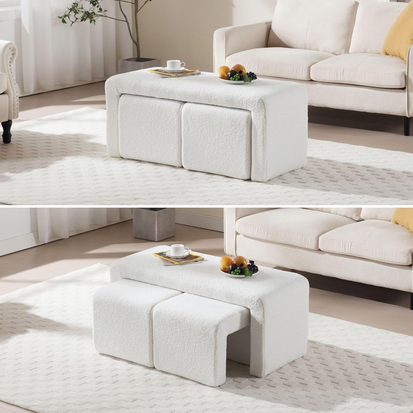 White 40Inch Lux Velvet Plus Nesting Ottoman End Bench