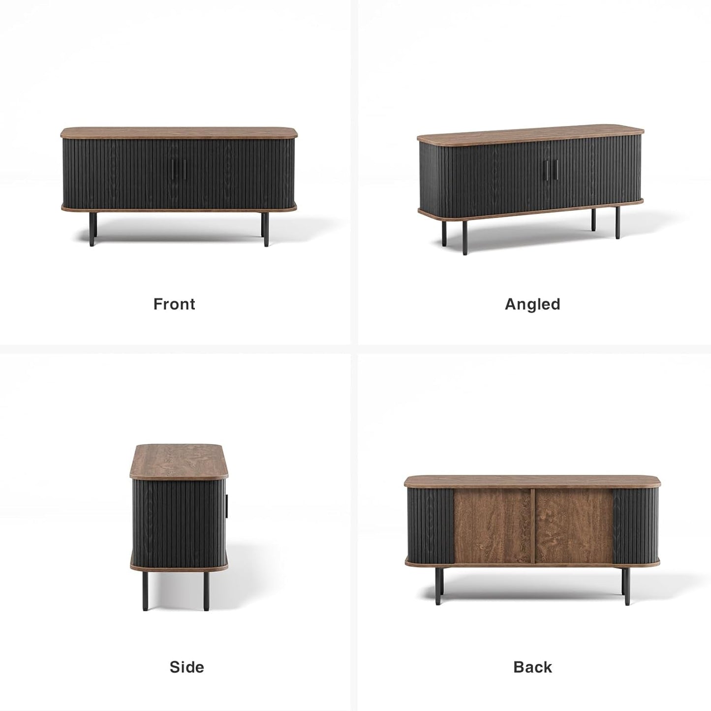 47 Inch Black TV Stand With Sliding Doors And Storage