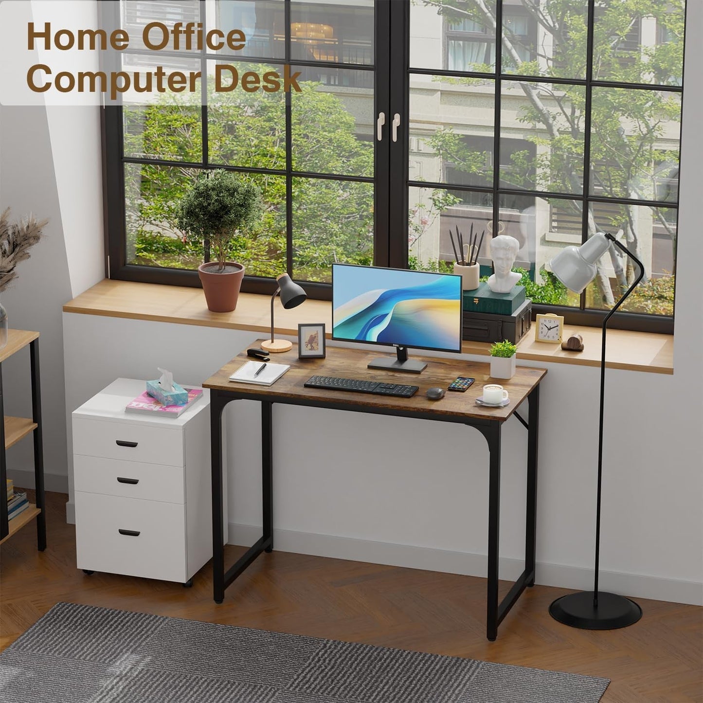 39 Inch Brown Computer Desk Modern Simple Style Home Office