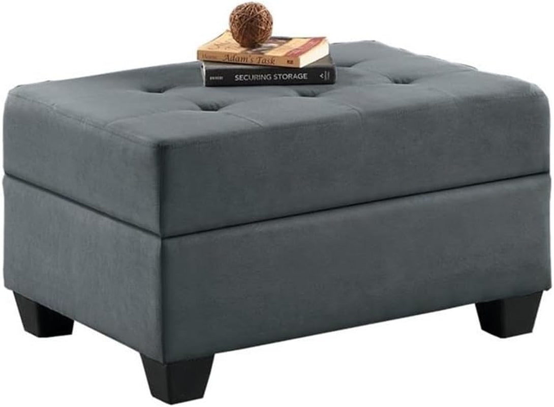 Dark Gray Upholstered Ottoman With Concealed Storage