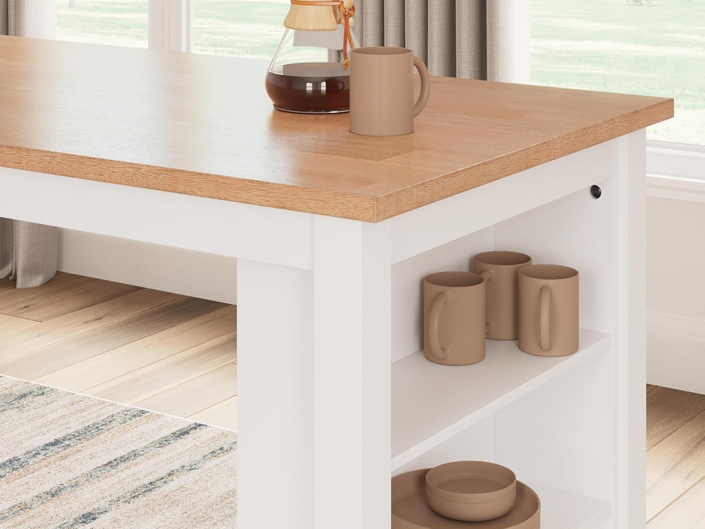 Farmhouse Counter Height Dining Table 3 Shelves Light Brown