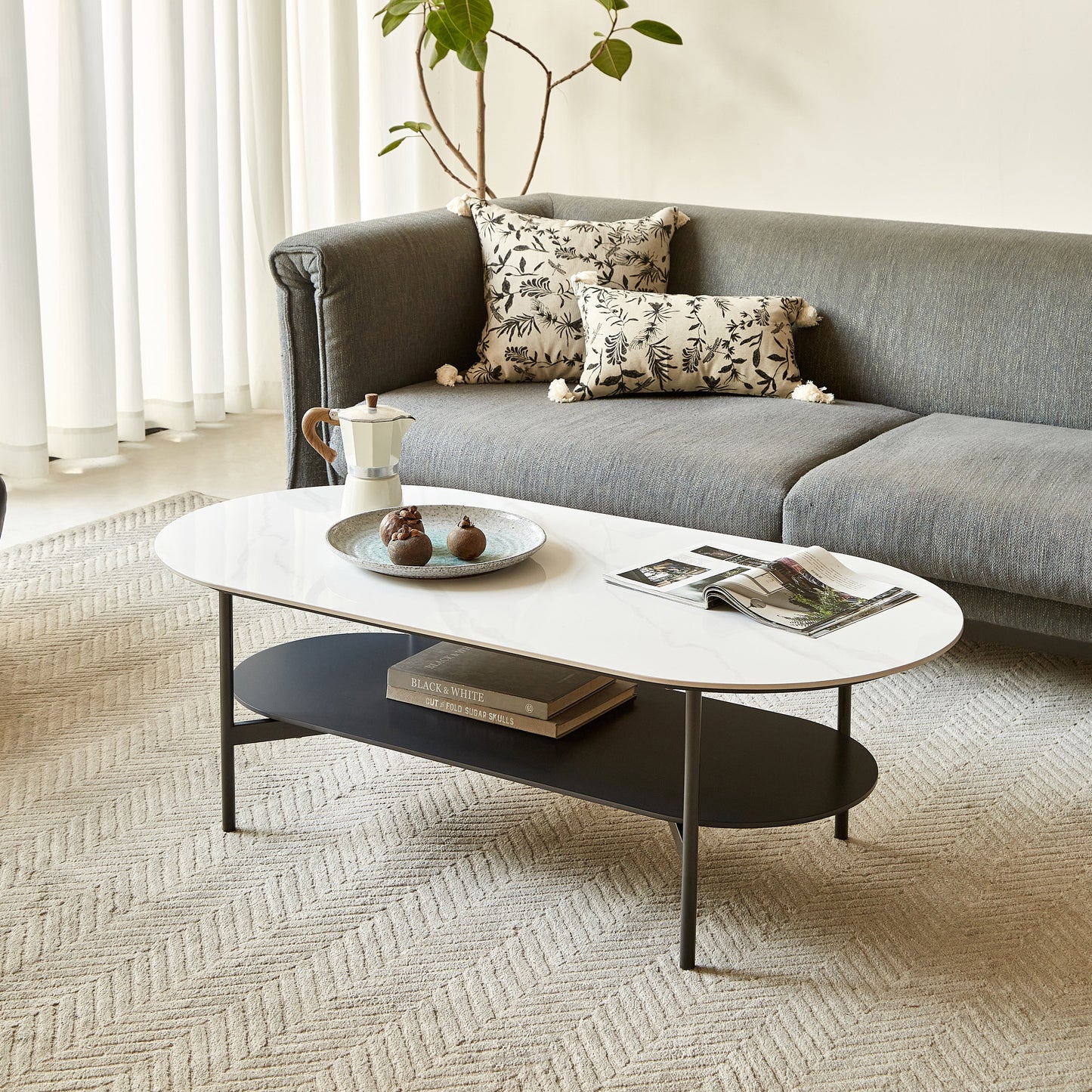 Ceramic MDF Double Layer Coffee Table