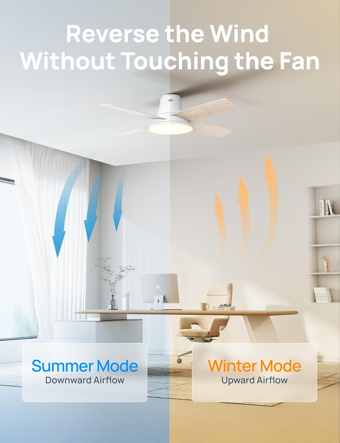 44 Inch White Smart Ceiling Fan With Dimmable LED Light And Remote