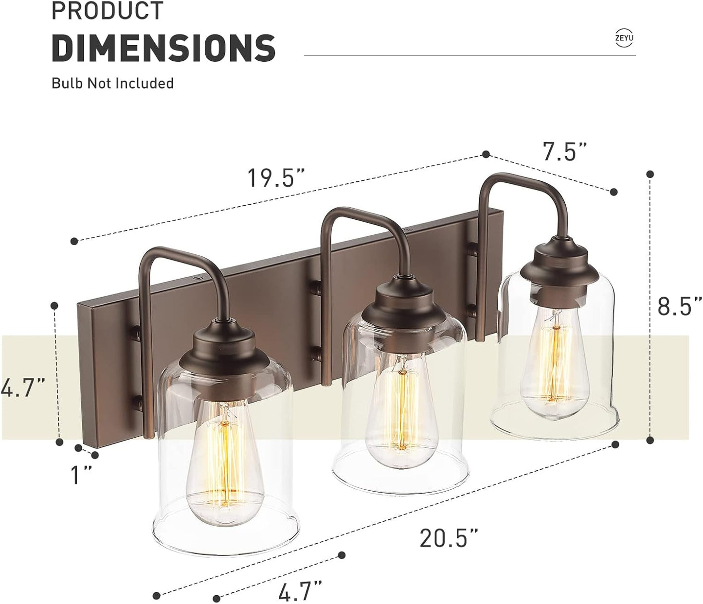 Farmhouse Glass Bathroom Vanity Light Fixture