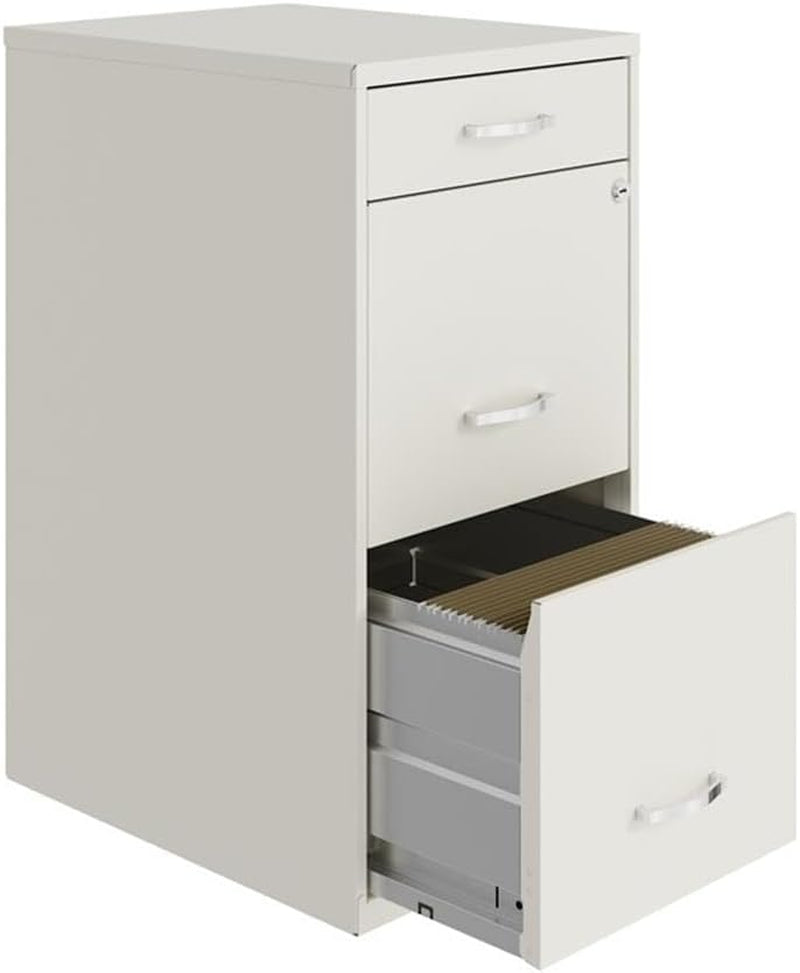 Pearl White 18 Inch Deep 3 Drawer Metal File Cabinet