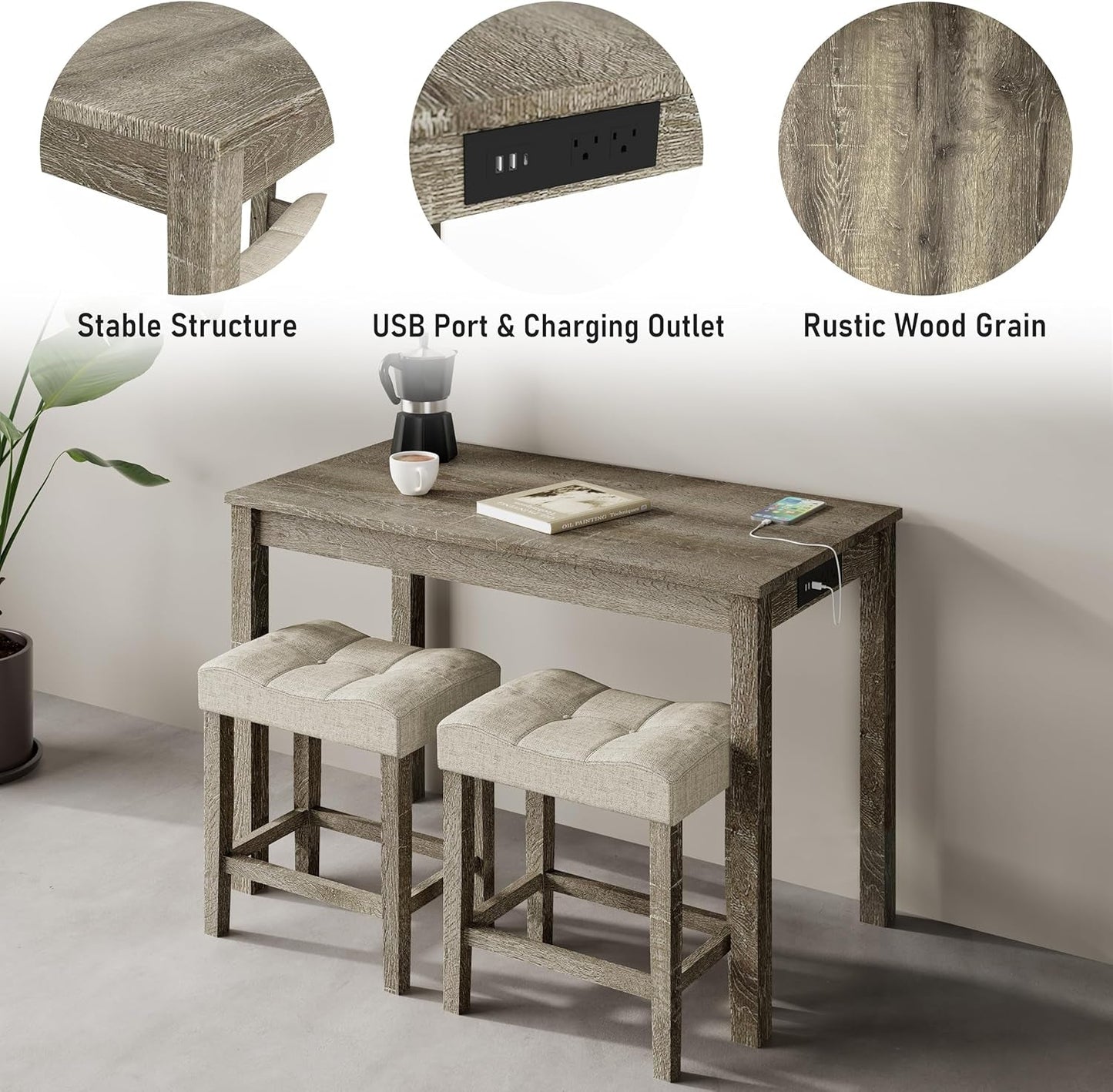 Sophisticated Walnut Finish Counter Height Bar Table