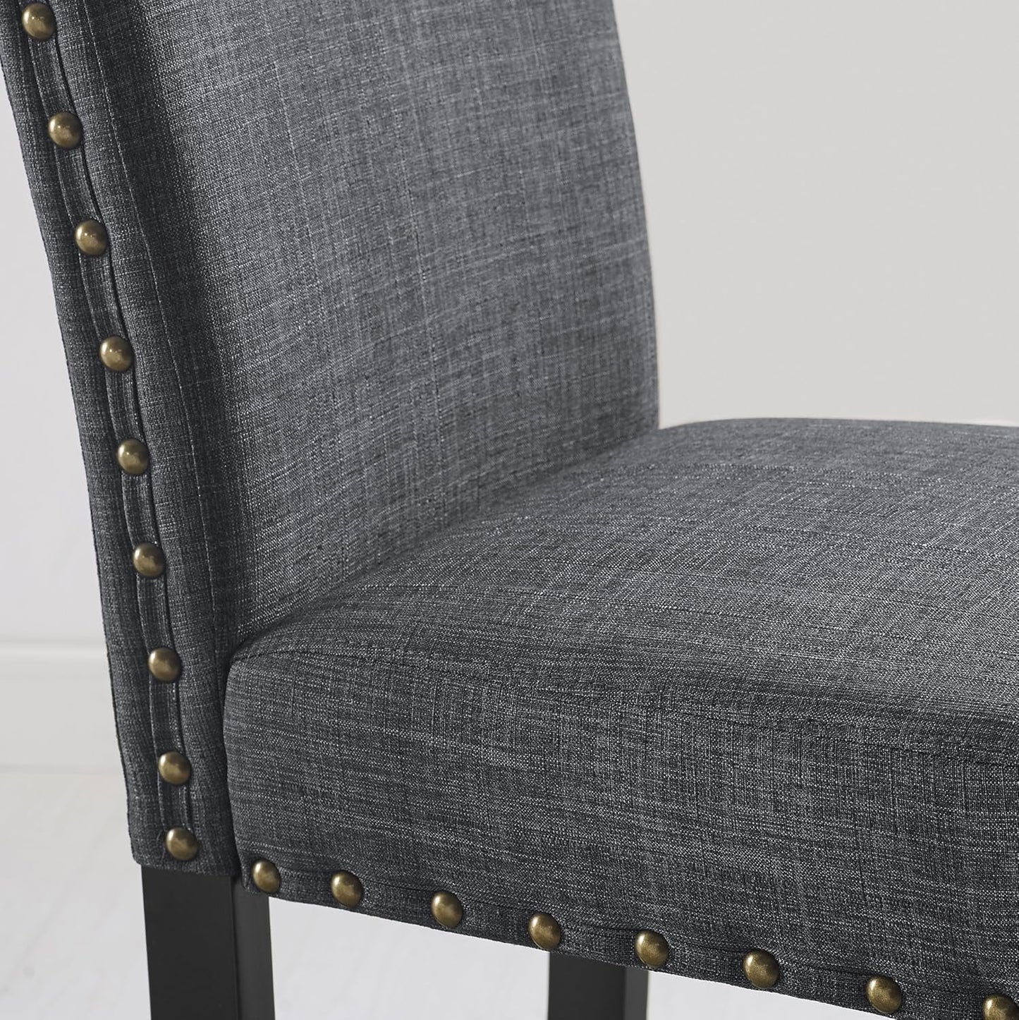 Gray Fabric Dining Chairs With Nailhead Trim Set Of 2