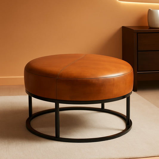 Round Leatherette Upholstered Coffee Table Midnight Brown