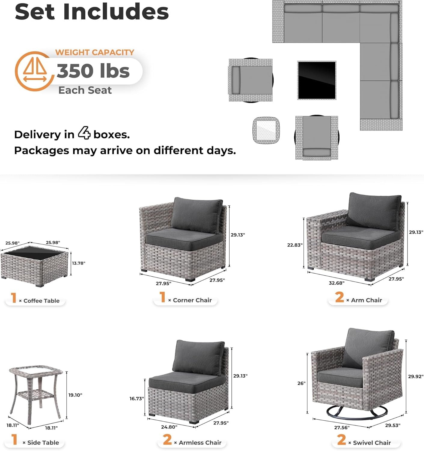 Modern 9 Piece Outdoor Wicker Sectional Sofa Set