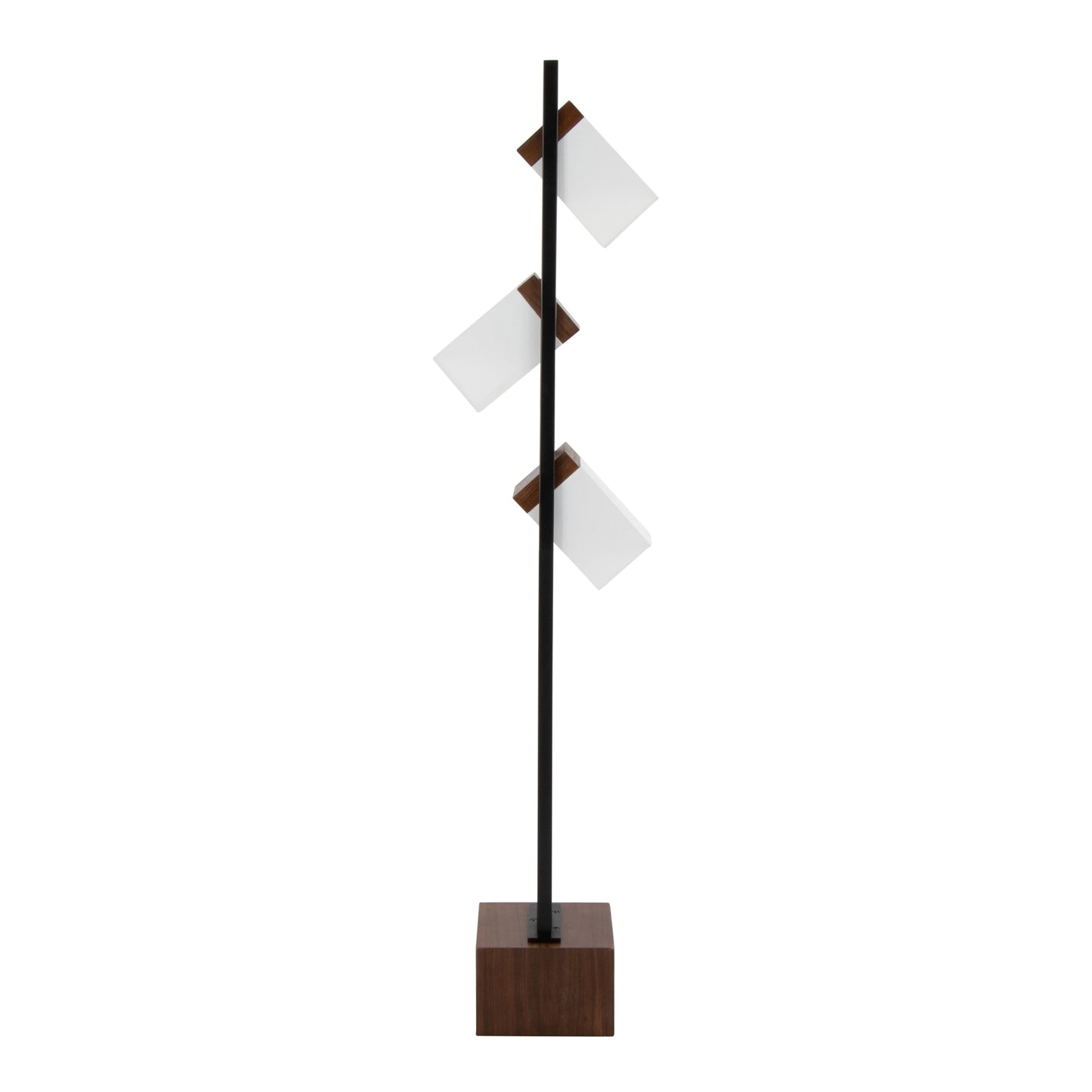 Bento 67.5' Contemporary Metal Floor Lamp in Black Metal and Walnut Wood with White Shade by LumiSource